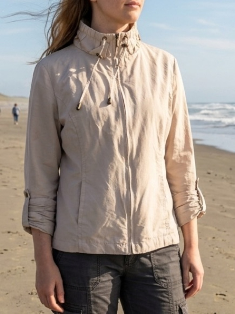 LAL Cotton Blend Utility Jacket XL Funnel Neck Coastal Minimalist Soft Girl